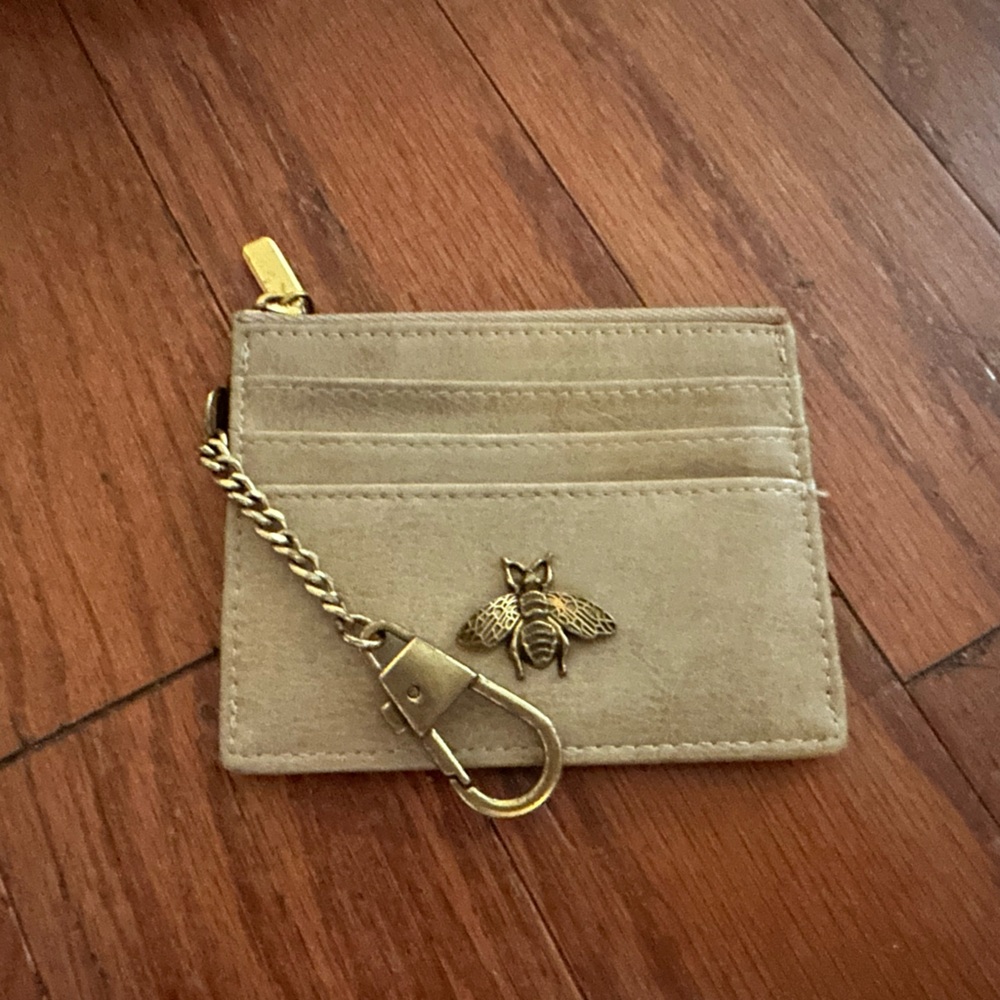 Tan mini wallet with Bee charm